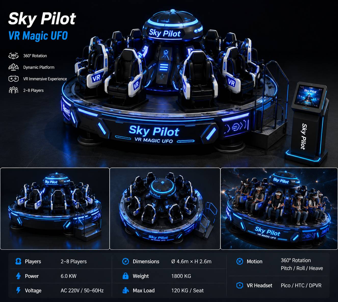SkyPilotVR VR Magic UFO circular multi-seat ride
